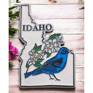 Idaho State Outline Refrigerator Magnet Vintage Bluebird Syringa Travel Souvenir